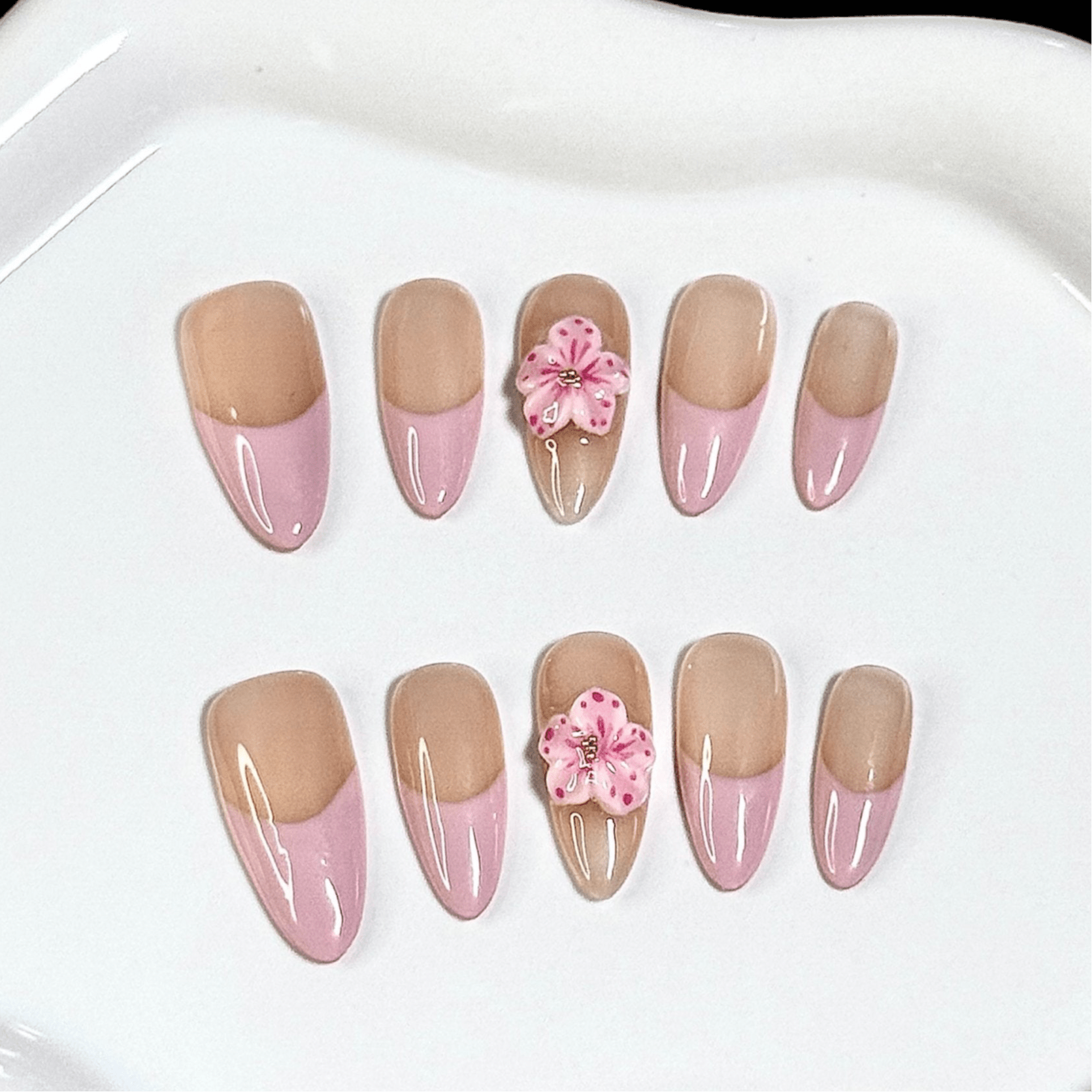 3D Flowers - DX3208 (Almond) | Press - on Nails by CLAWSIE