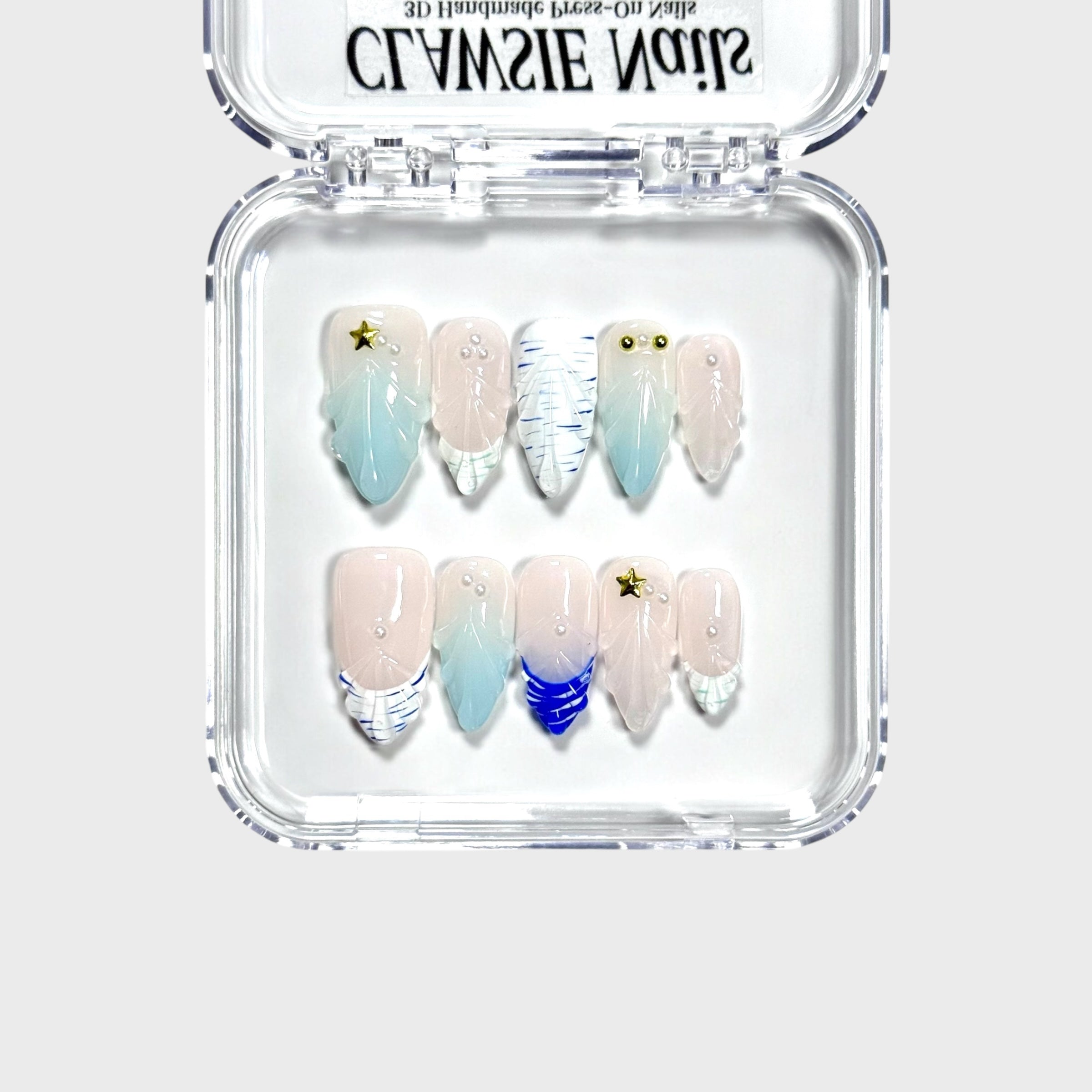 Aqua Medium Almond Press-On Nails – Handmade CLAWSIE Nails with UK & EU delivery