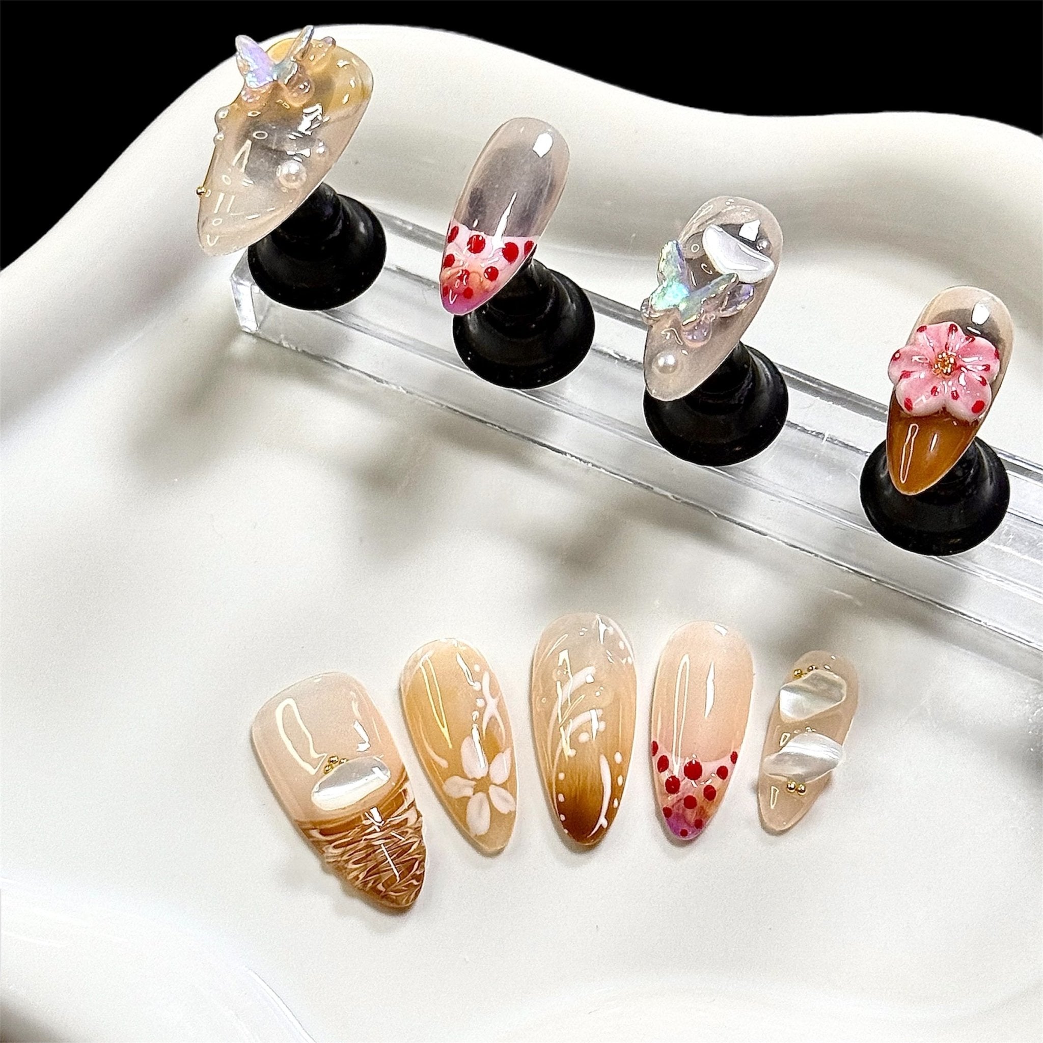 Afternoon Shells&Blossoms (Almond) | Press - on Nails by CLAWSIE