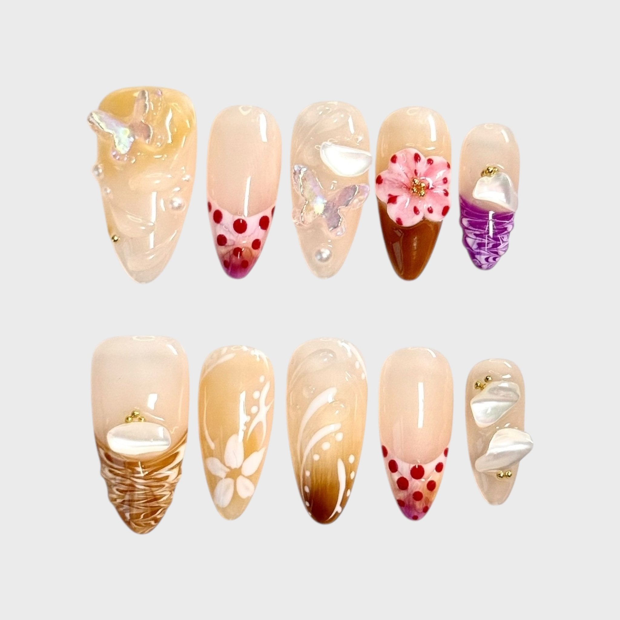Afternoon Shells&Blossoms (Almond) | Press - on Nails by CLAWSIE