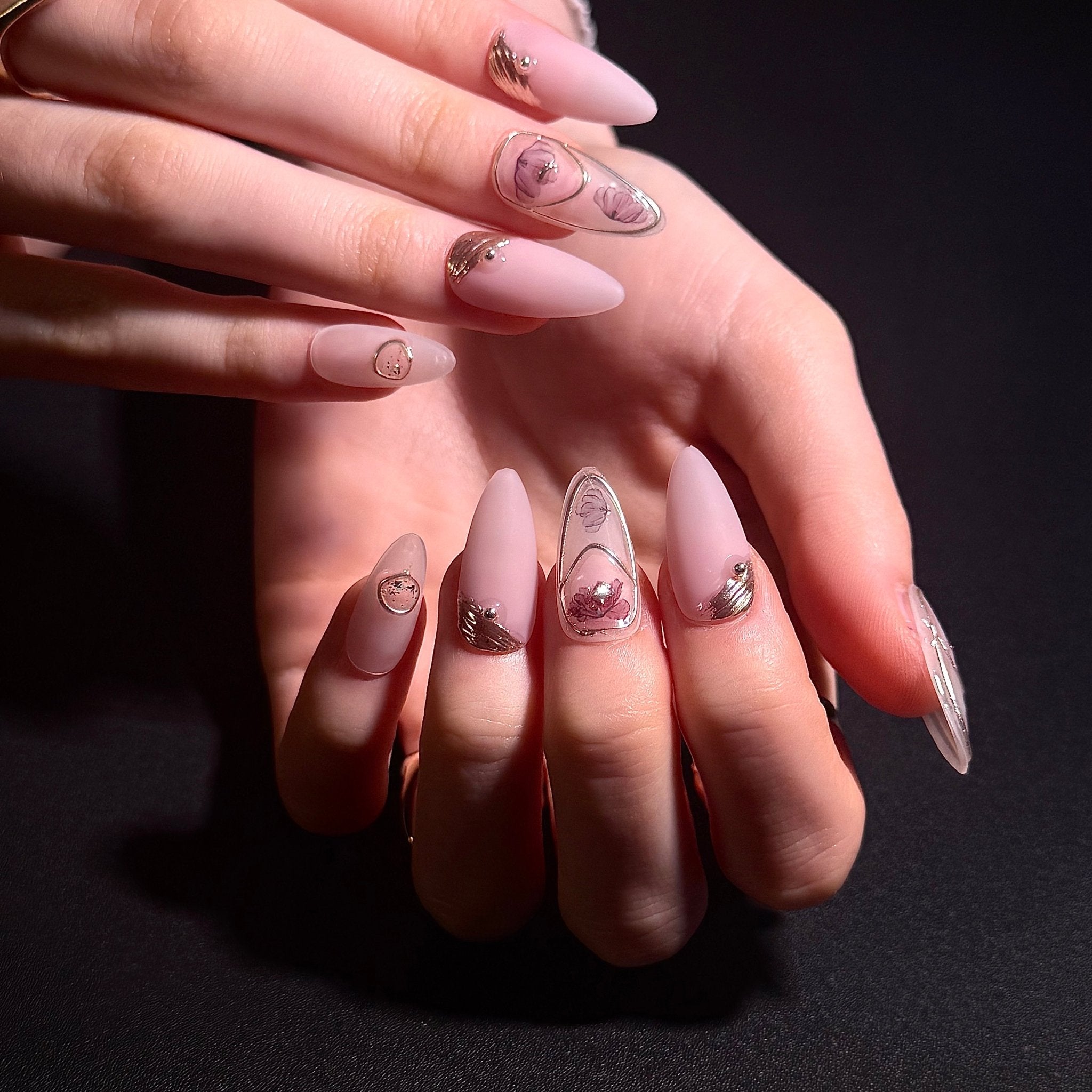 Almond powder flower (Almond) | Press - on Nails by CLAWSIE