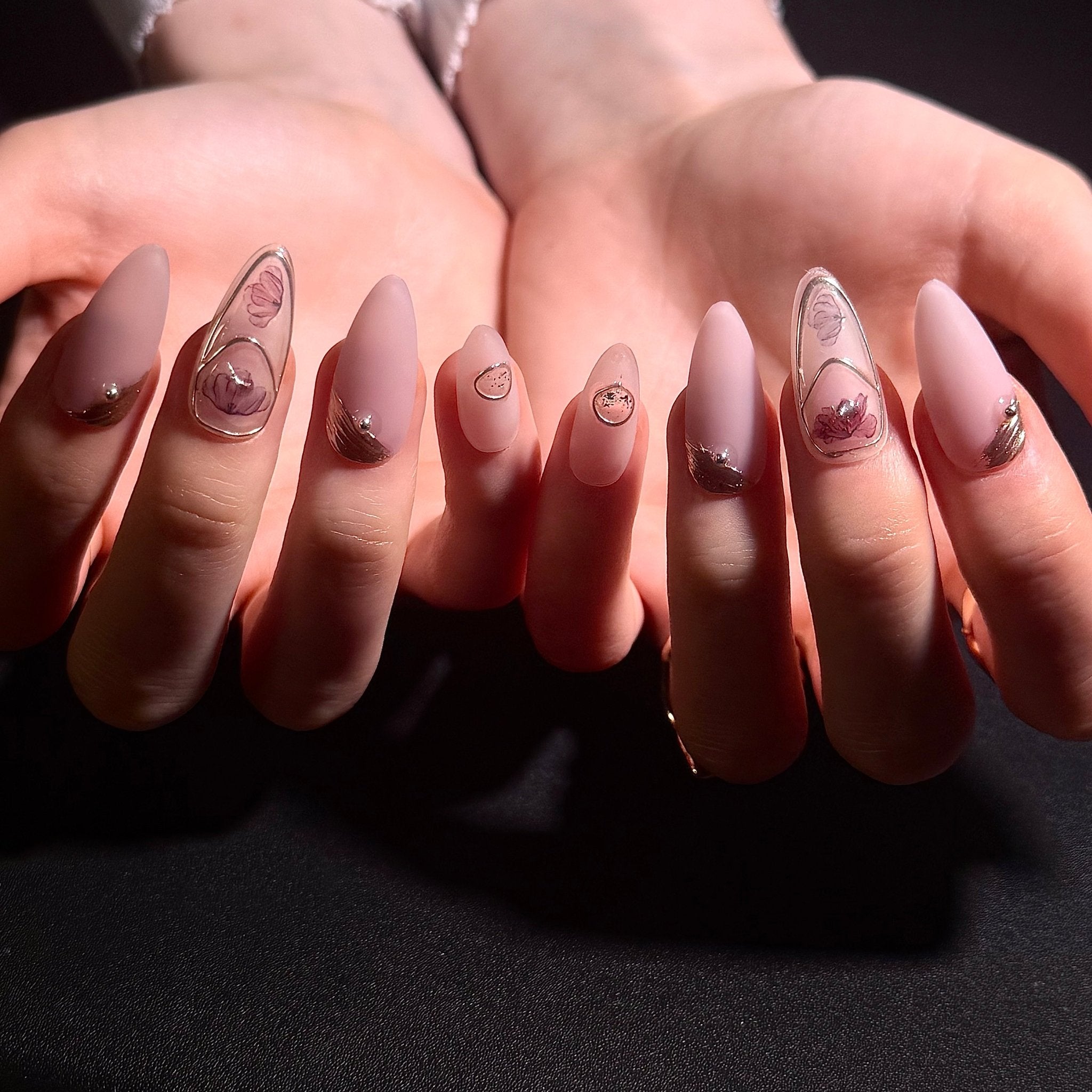 Almond powder flower (Almond) | Press - on Nails by CLAWSIE