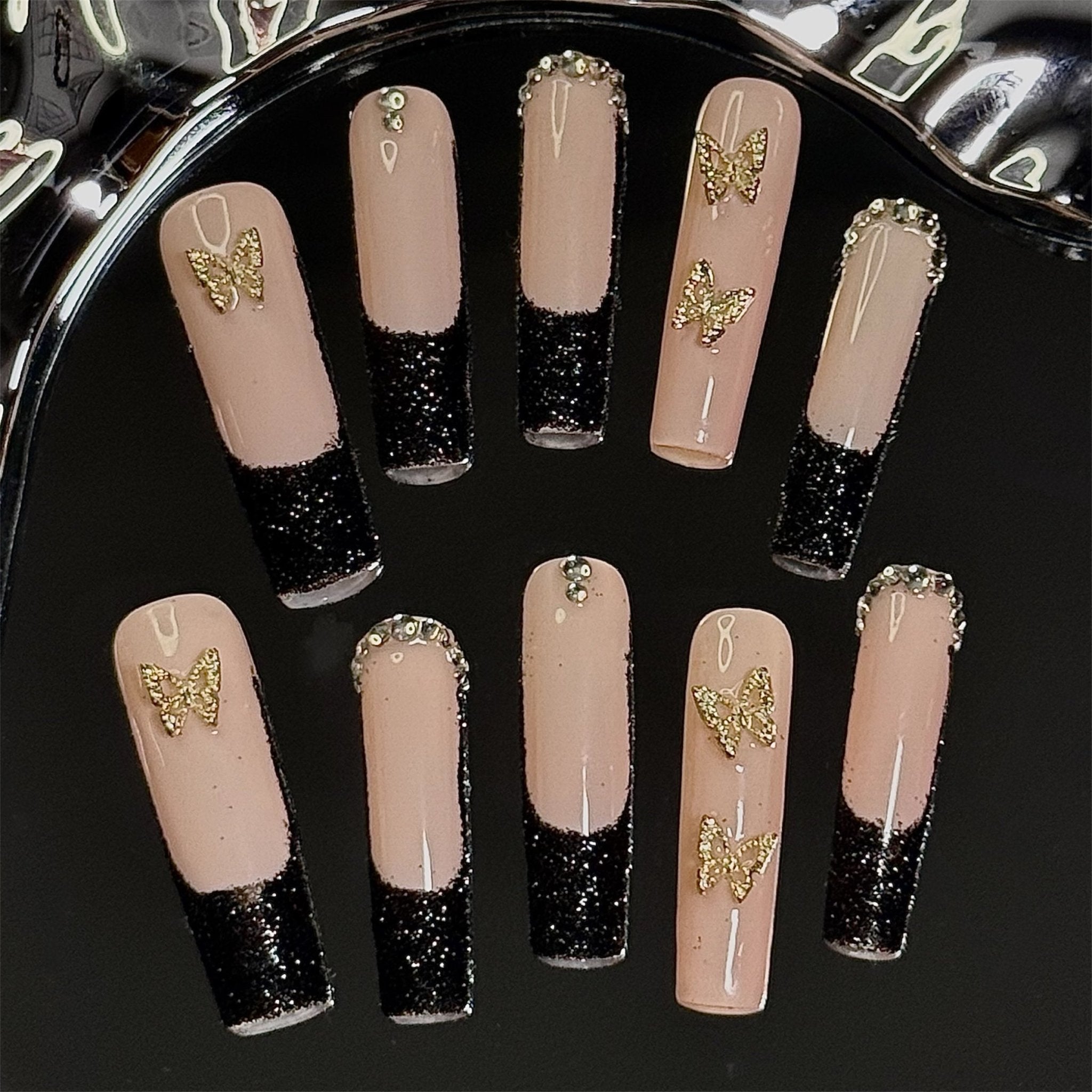 Black - sugar coating (3XL - Square) | Press - on Nails by CLAWSIE