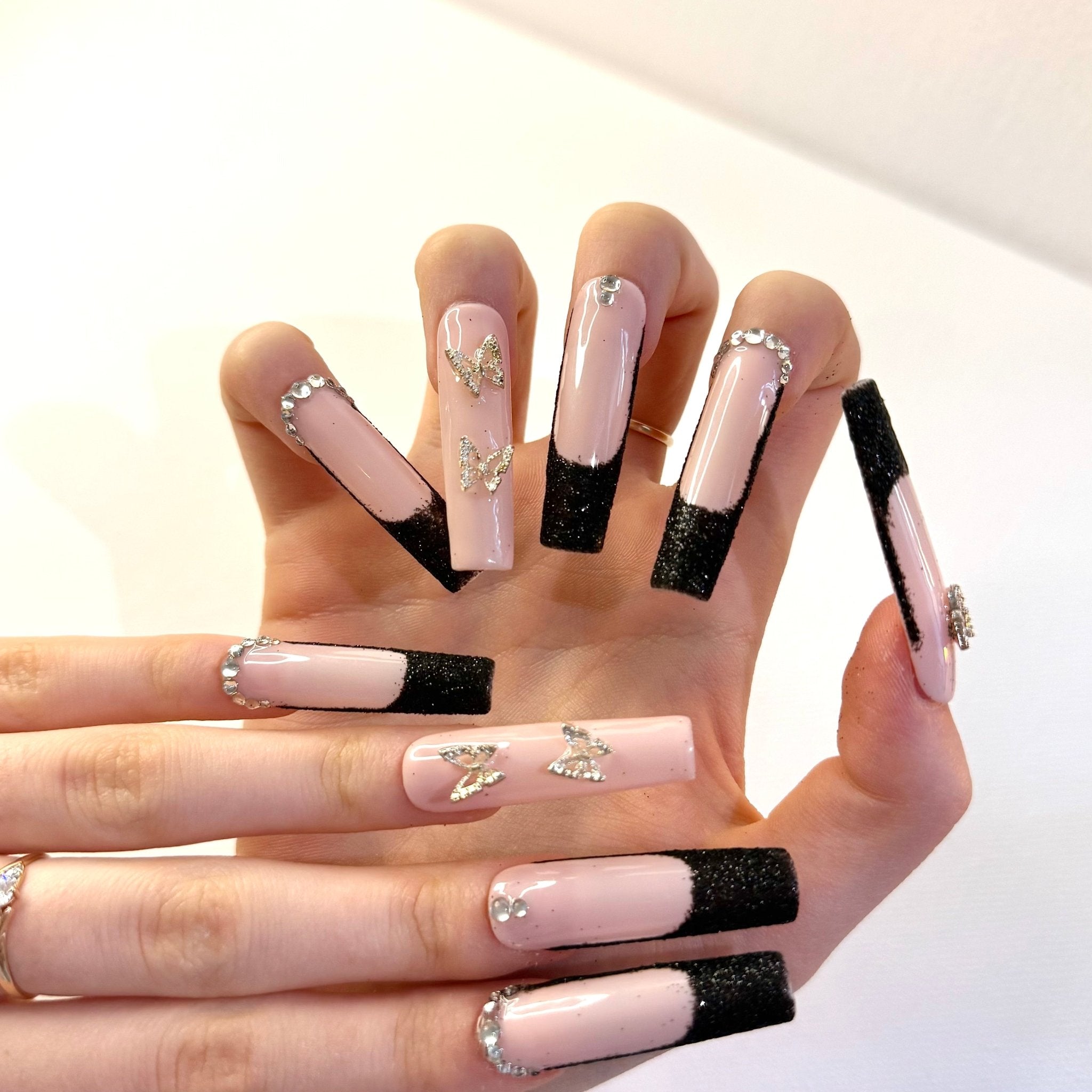 Black - sugar coating (3XL - Square) | Press - on Nails by Clawsie