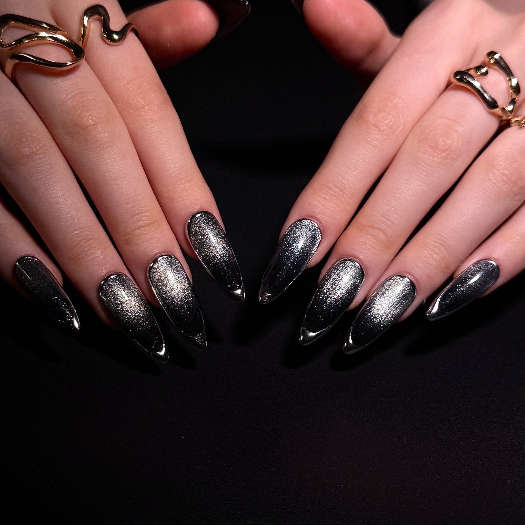 Black&Almond - French - Cat Eye | Press - on Nails by CLAWSIE