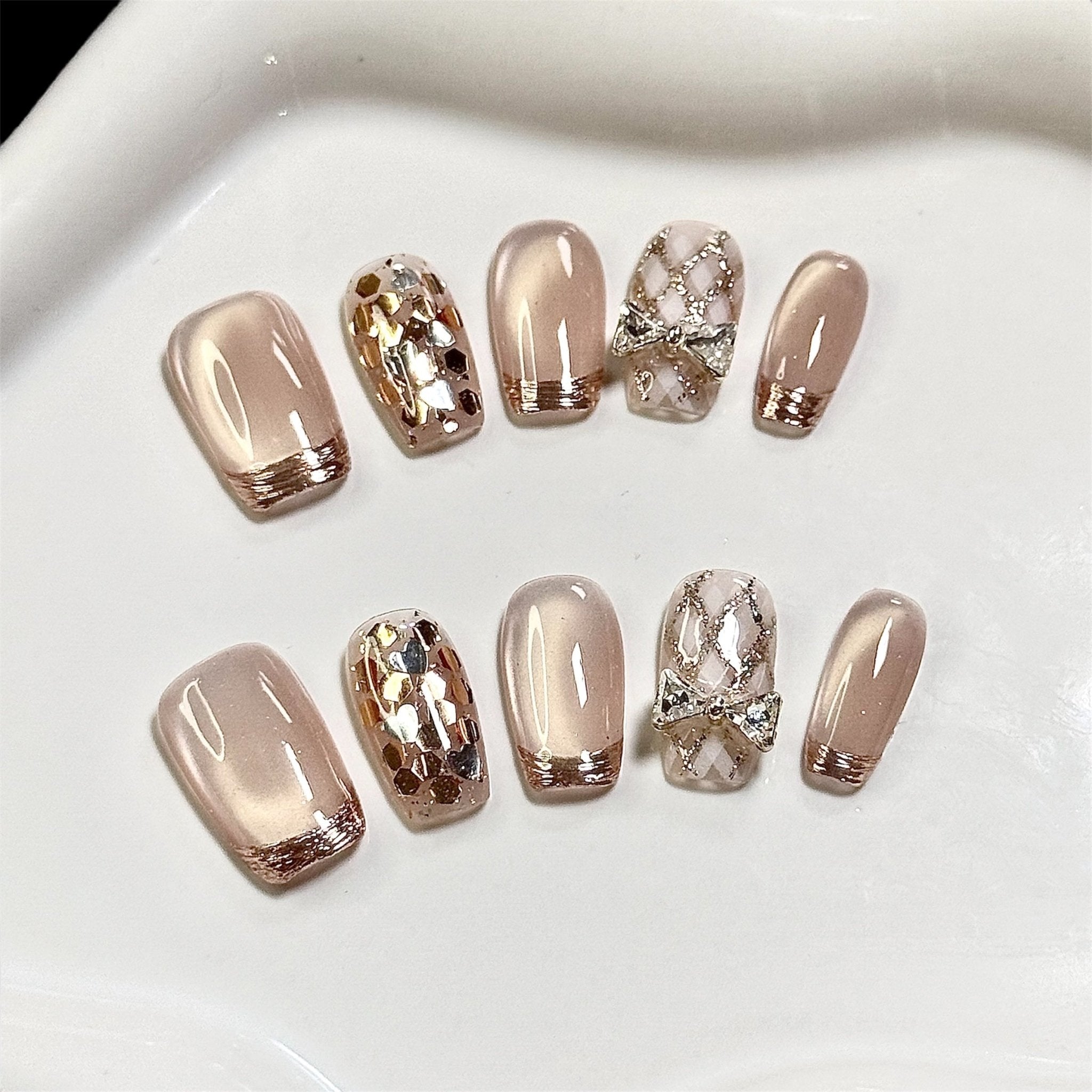 Champagne Ballet (square) | Press - on Nails by CLAWSIE