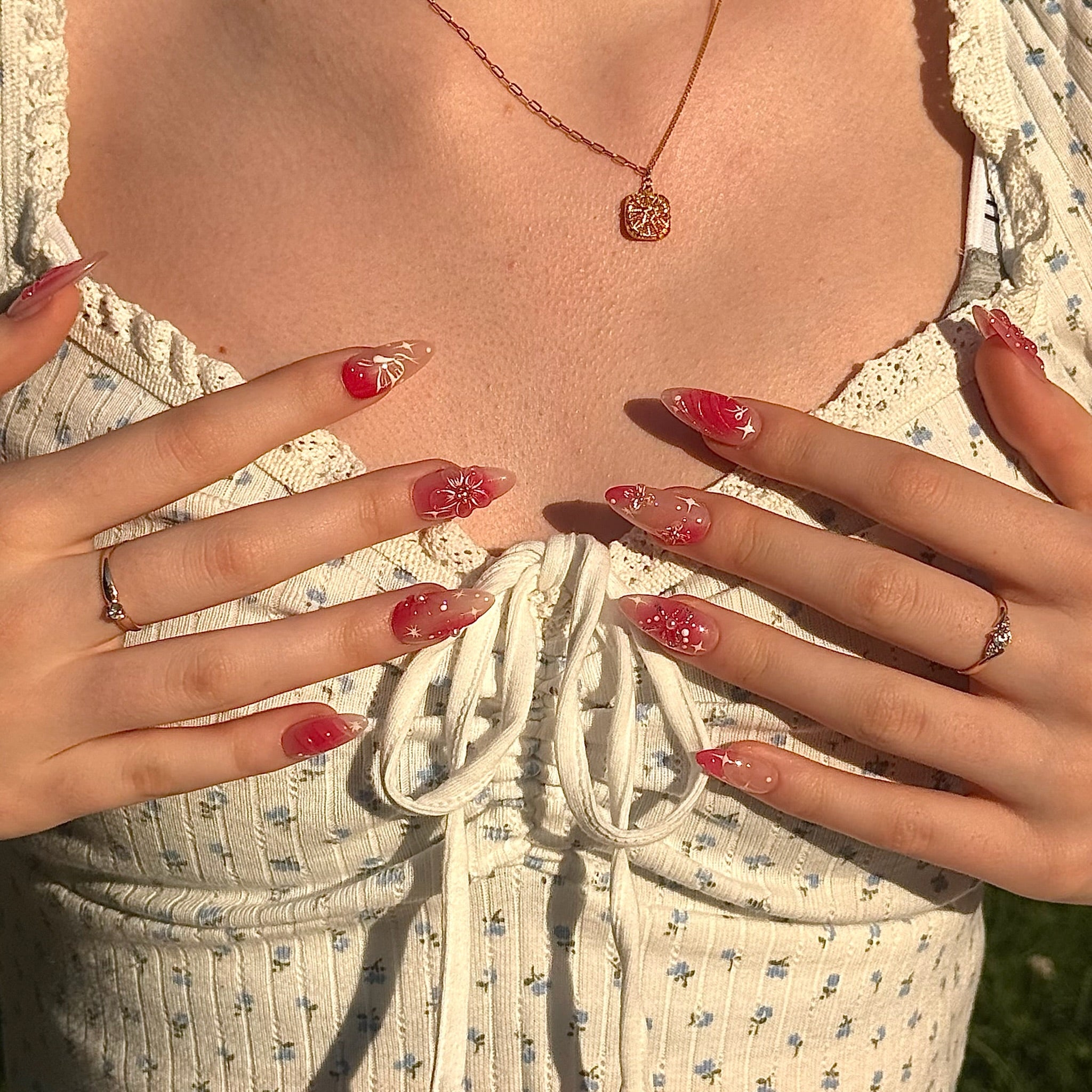Cherry Blossom Bow (Almond) | Press - on Nails by CLAWSIE