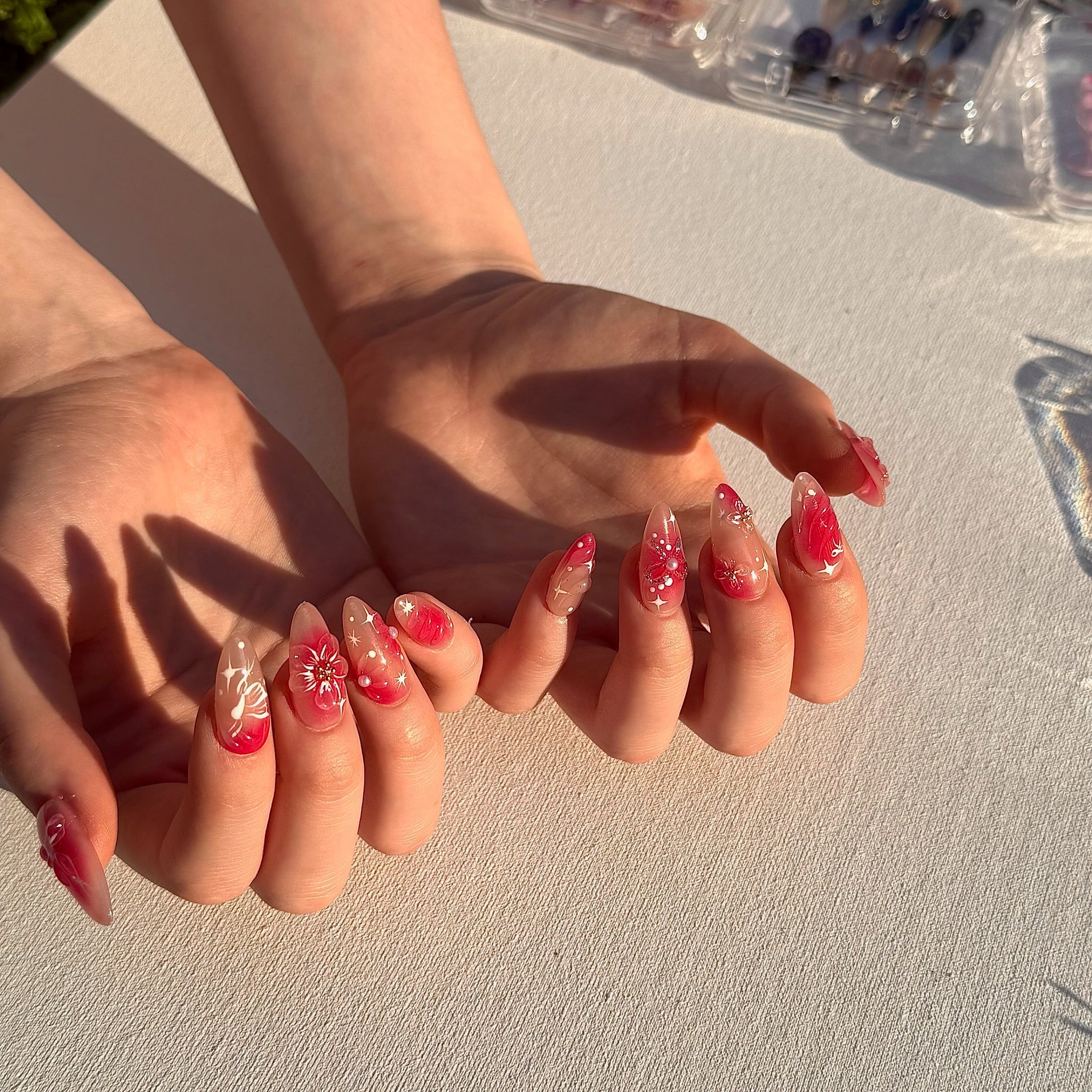 Cherry Blossom Bow (Almond) | Press - on Nails by CLAWSIE