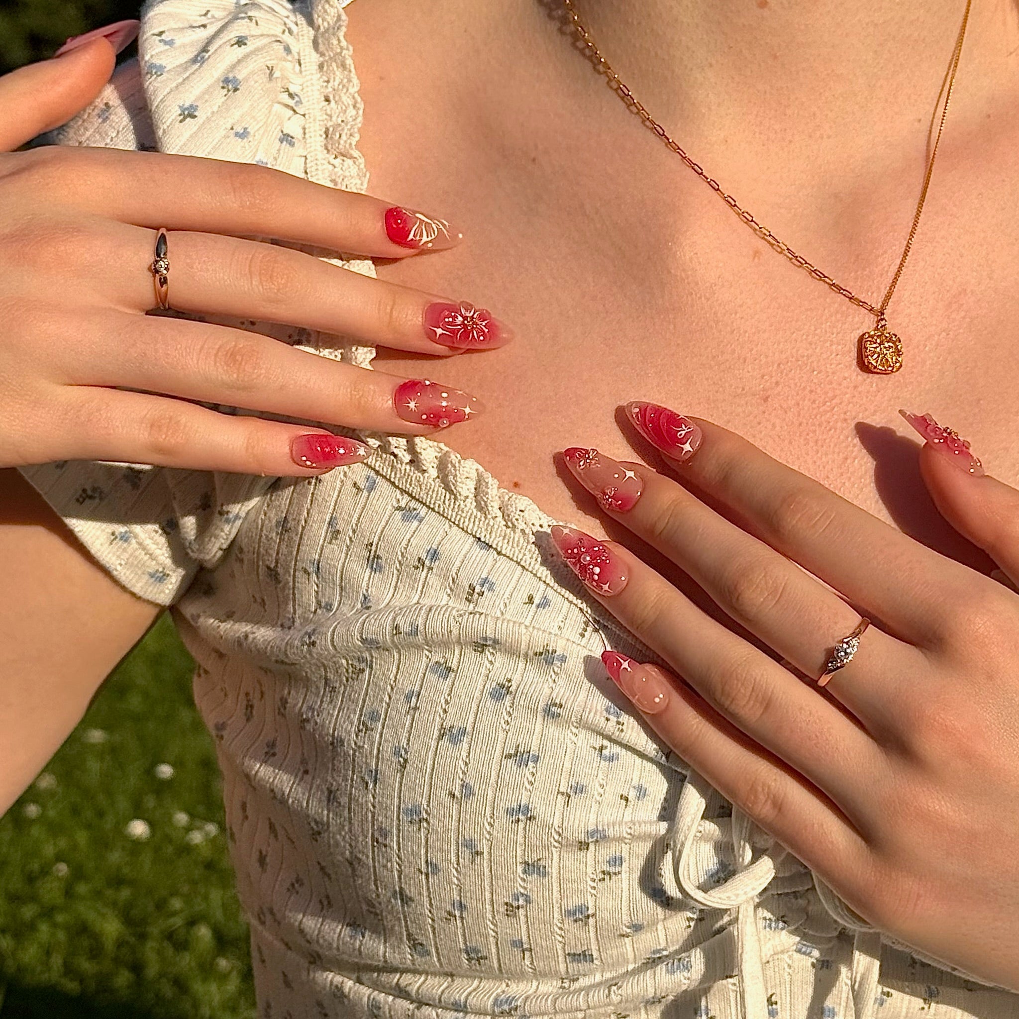 Cherry Blossom Bow (Almond) | Press - on Nails by CLAWSIE