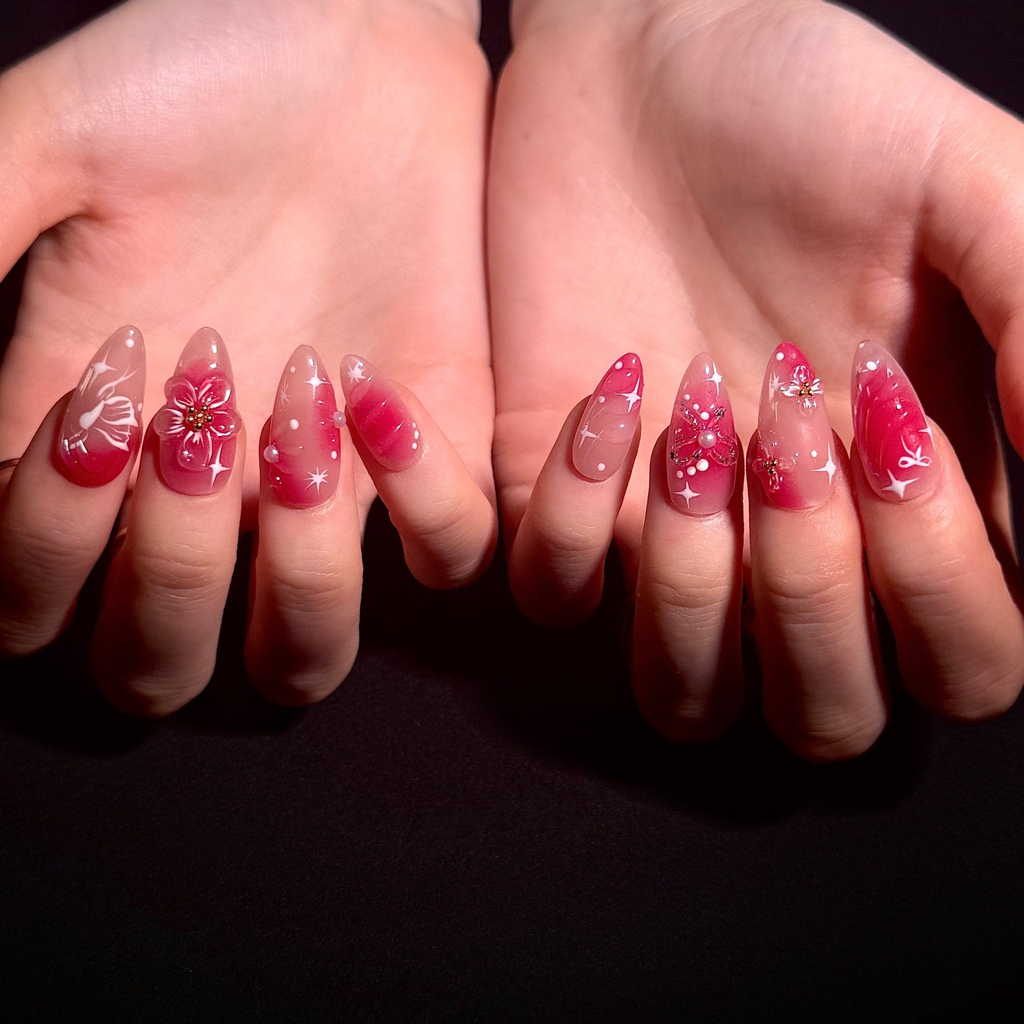 Cherry Blossom Bow (Almond) | Press - on Nails by CLAWSIE