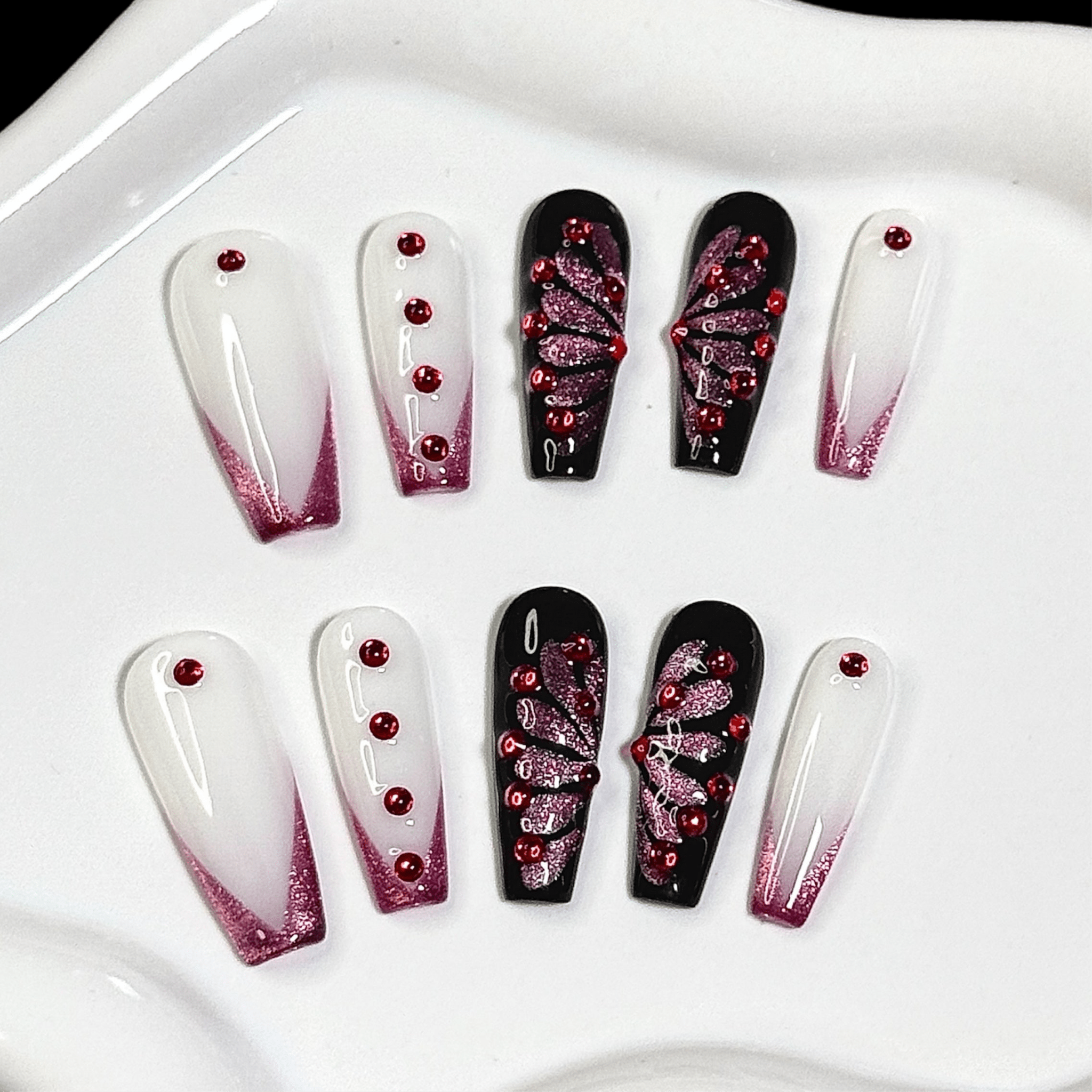 Dark Red Butterfly - 078 (Coffin) | Press - on Nails by CLAWSIE