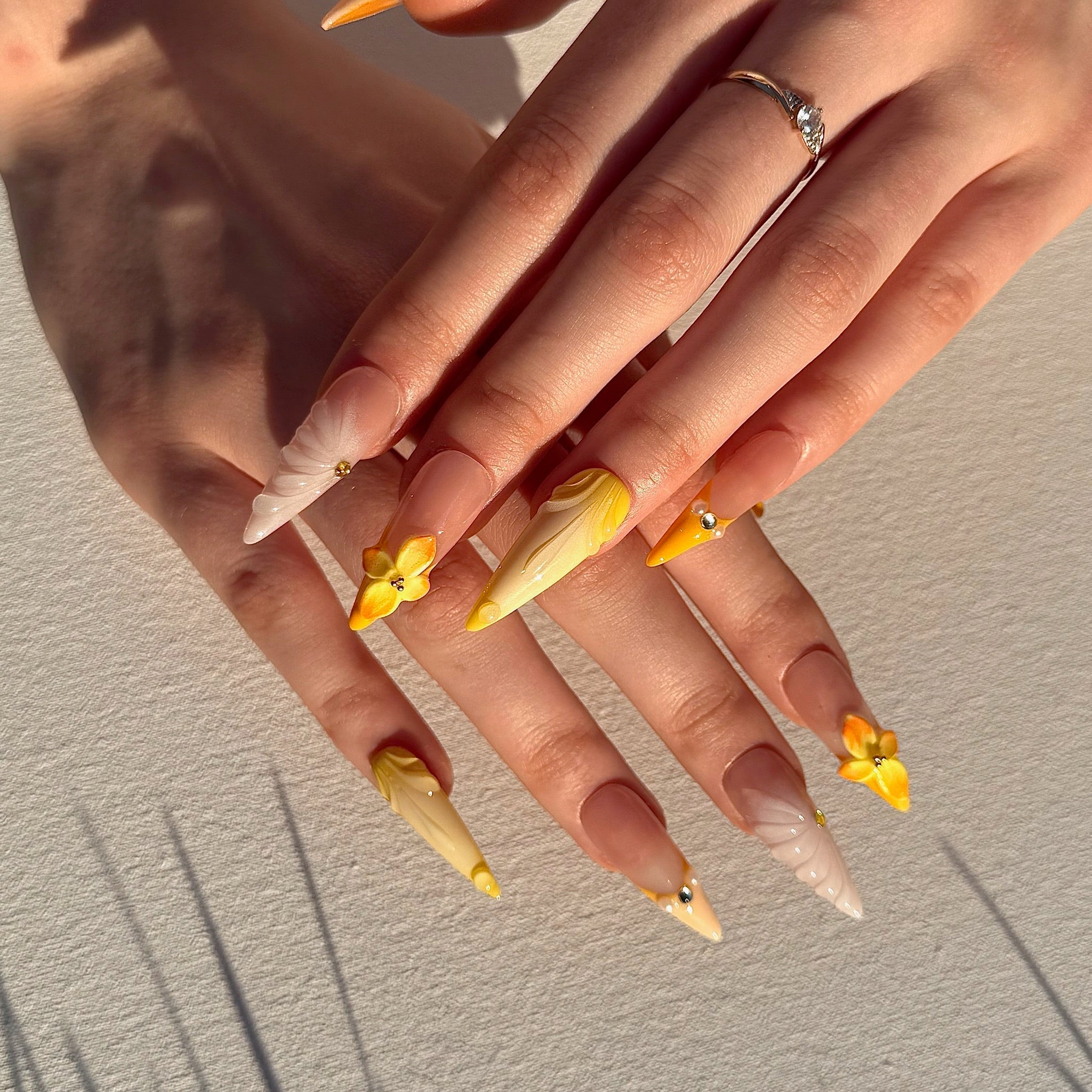 Golden Bloom (Long - Almond) | Press - on Nails by CLAWSIE