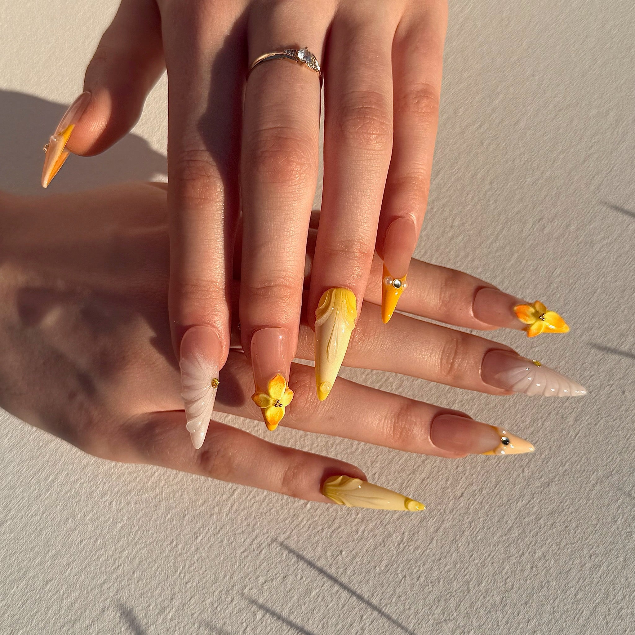 Golden Bloom (Long - Almond) | Press - on Nails by CLAWSIE