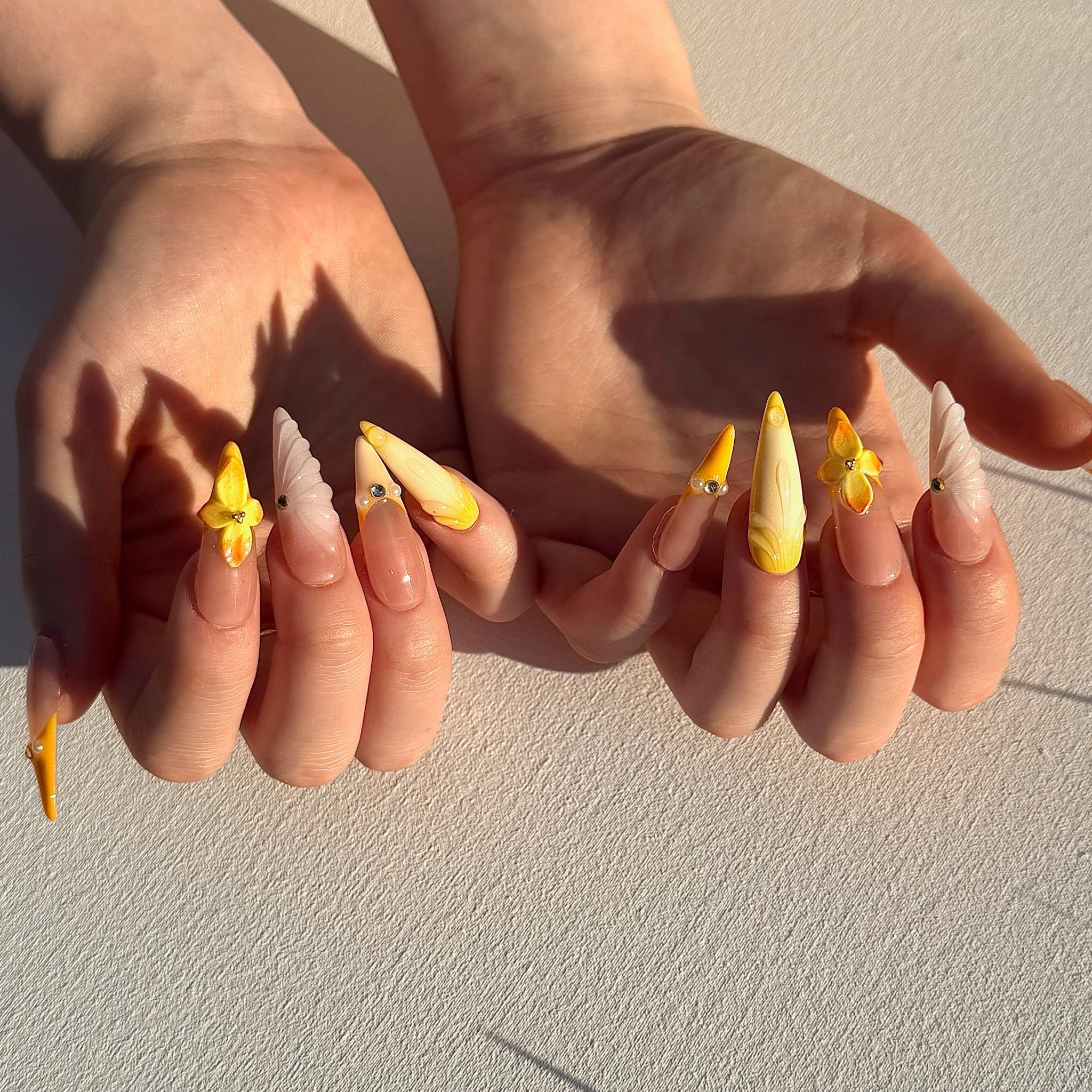 Golden Bloom (Long - Almond) | Press - on Nails by CLAWSIE