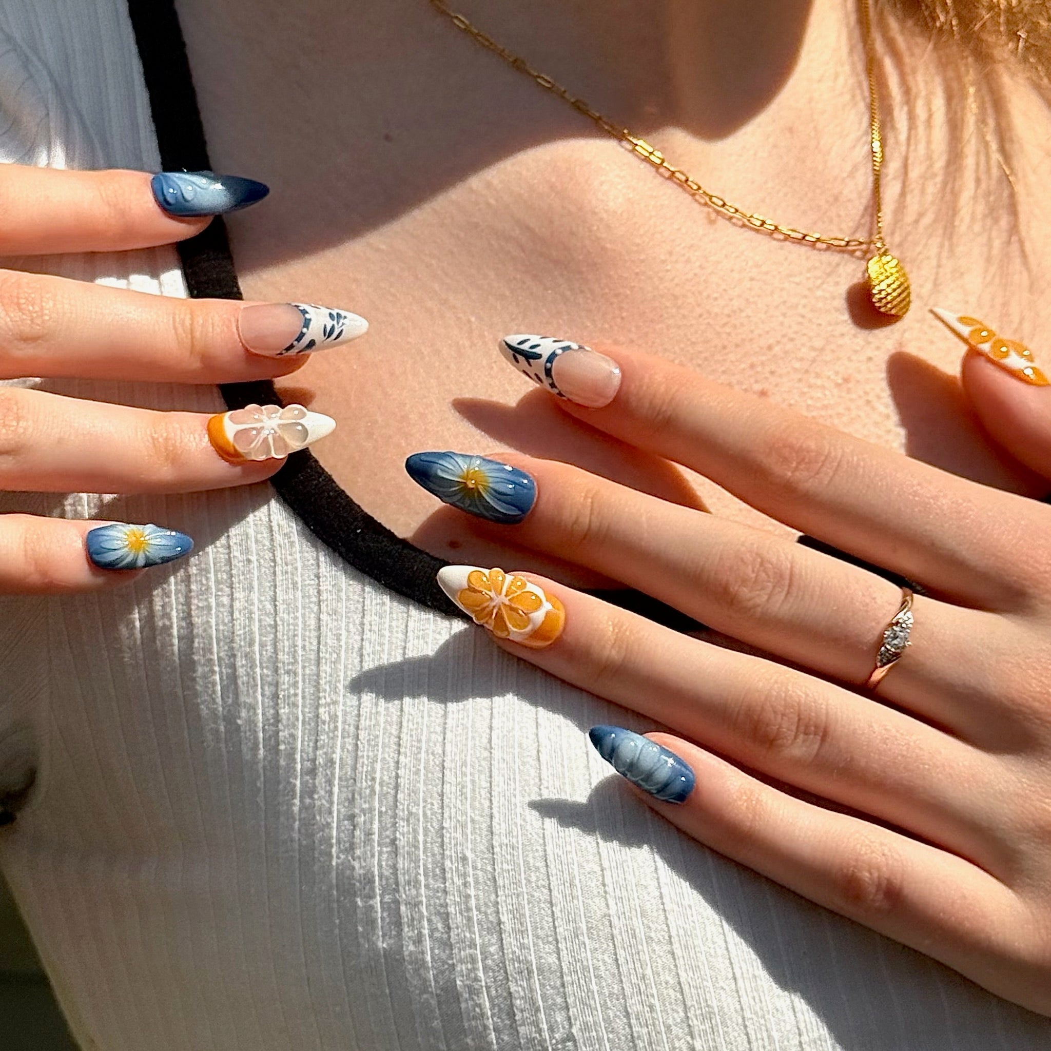 Greece Aegean&Lemon (Almond) | Press - on Nails by CLAWSIE
