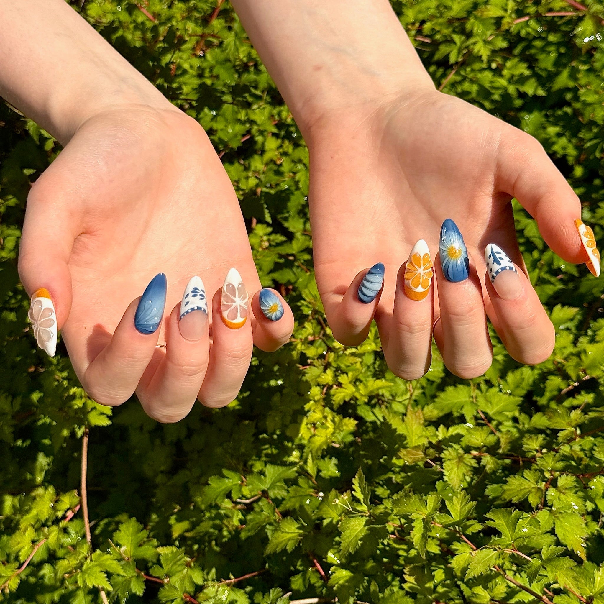Greece Aegean&Lemon (Almond) | Press - on Nails by CLAWSIE