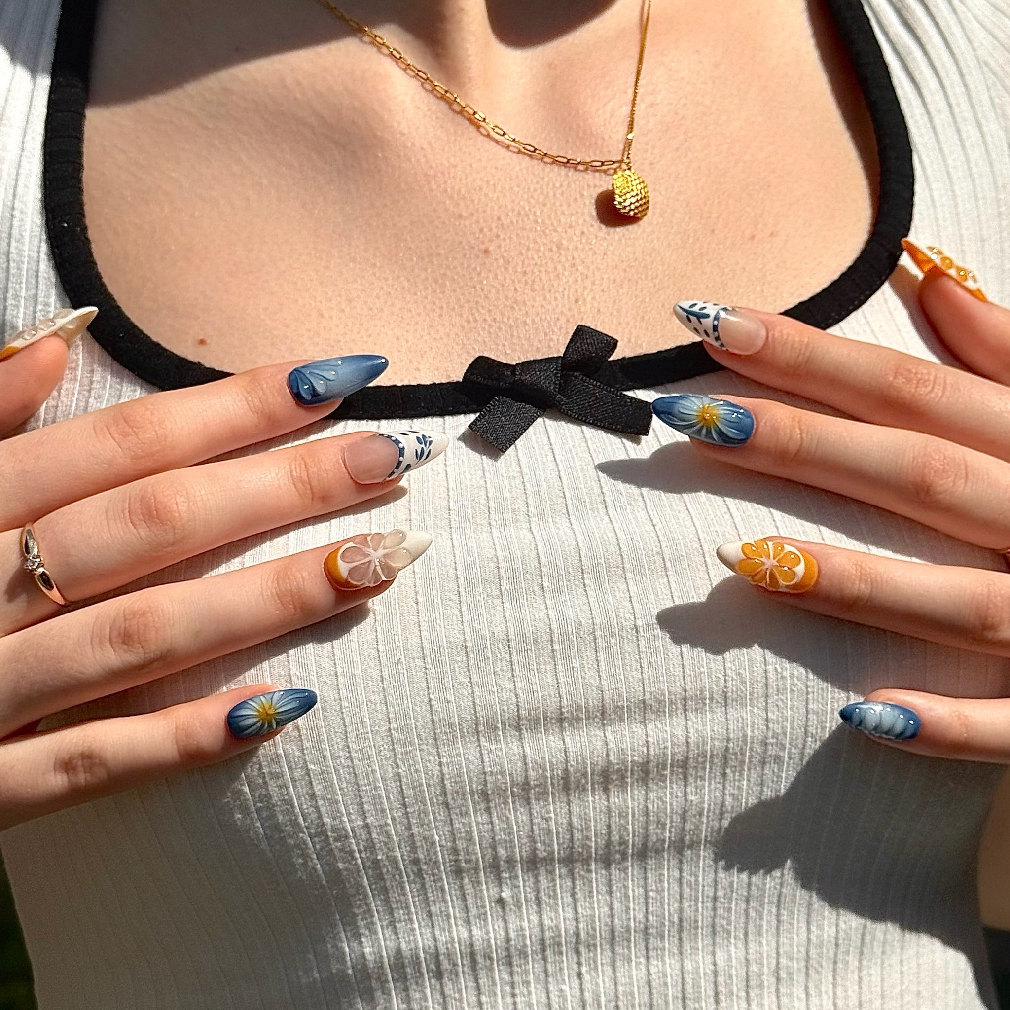 Greece Aegean&Lemon (Almond) | Press - on Nails by CLAWSIE