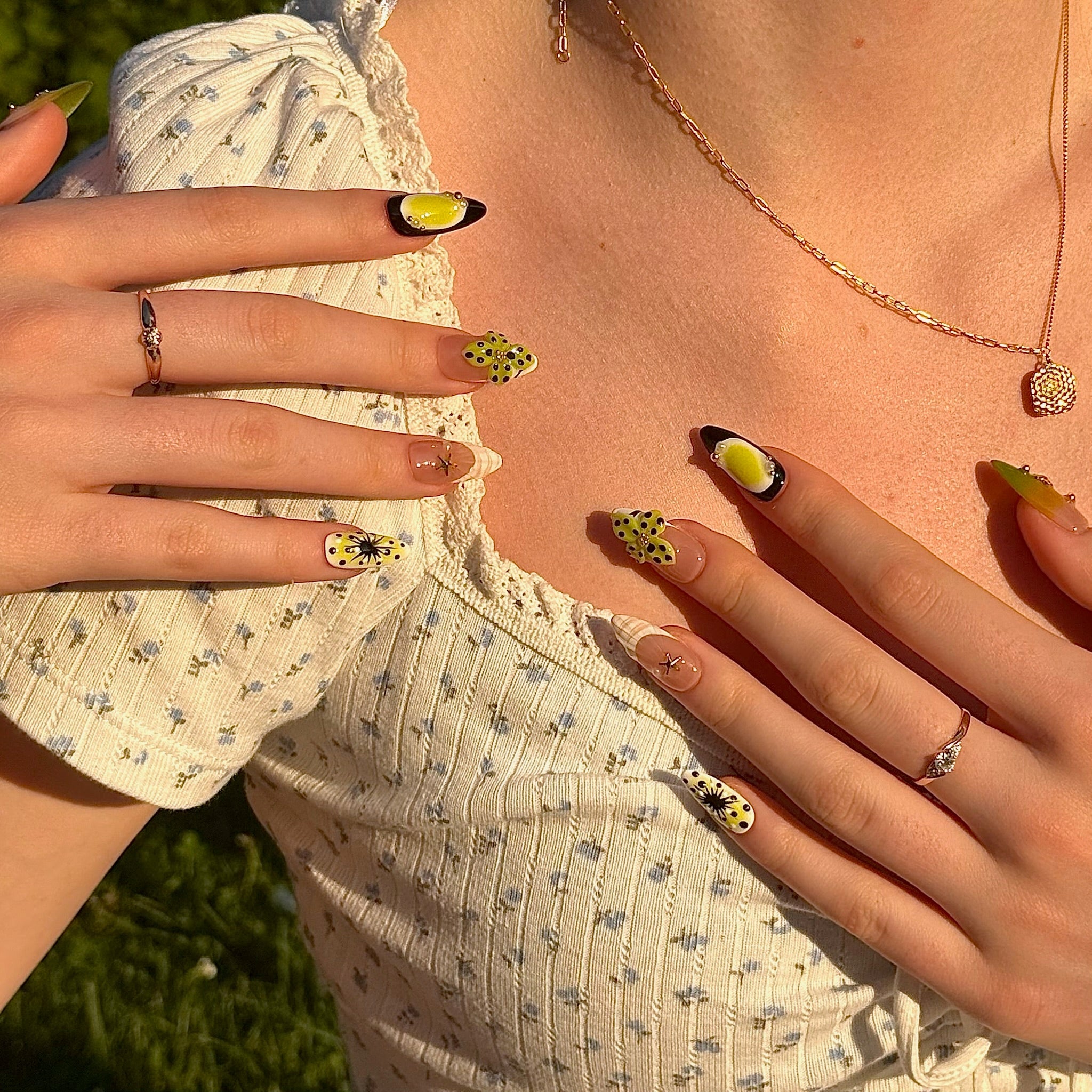 Green Citrus Glow (Almond) | Press - on Nails by CLAWSIE