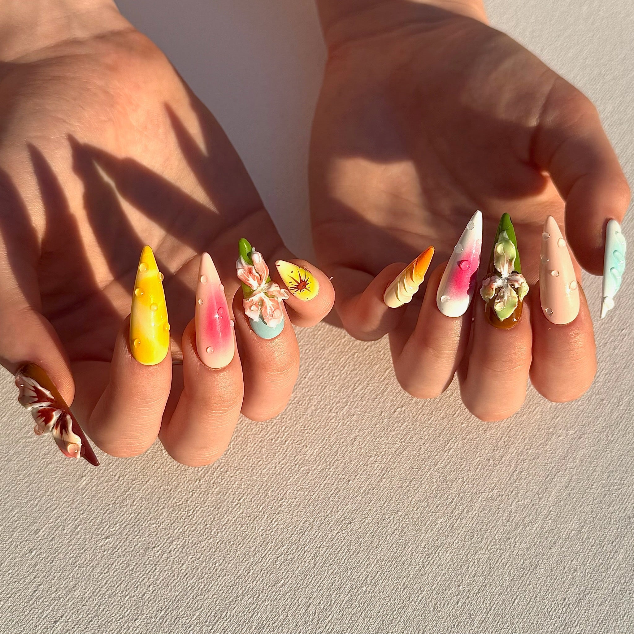 Island Petals (Long - Almond) | Press - on Nails by CLAWSIE