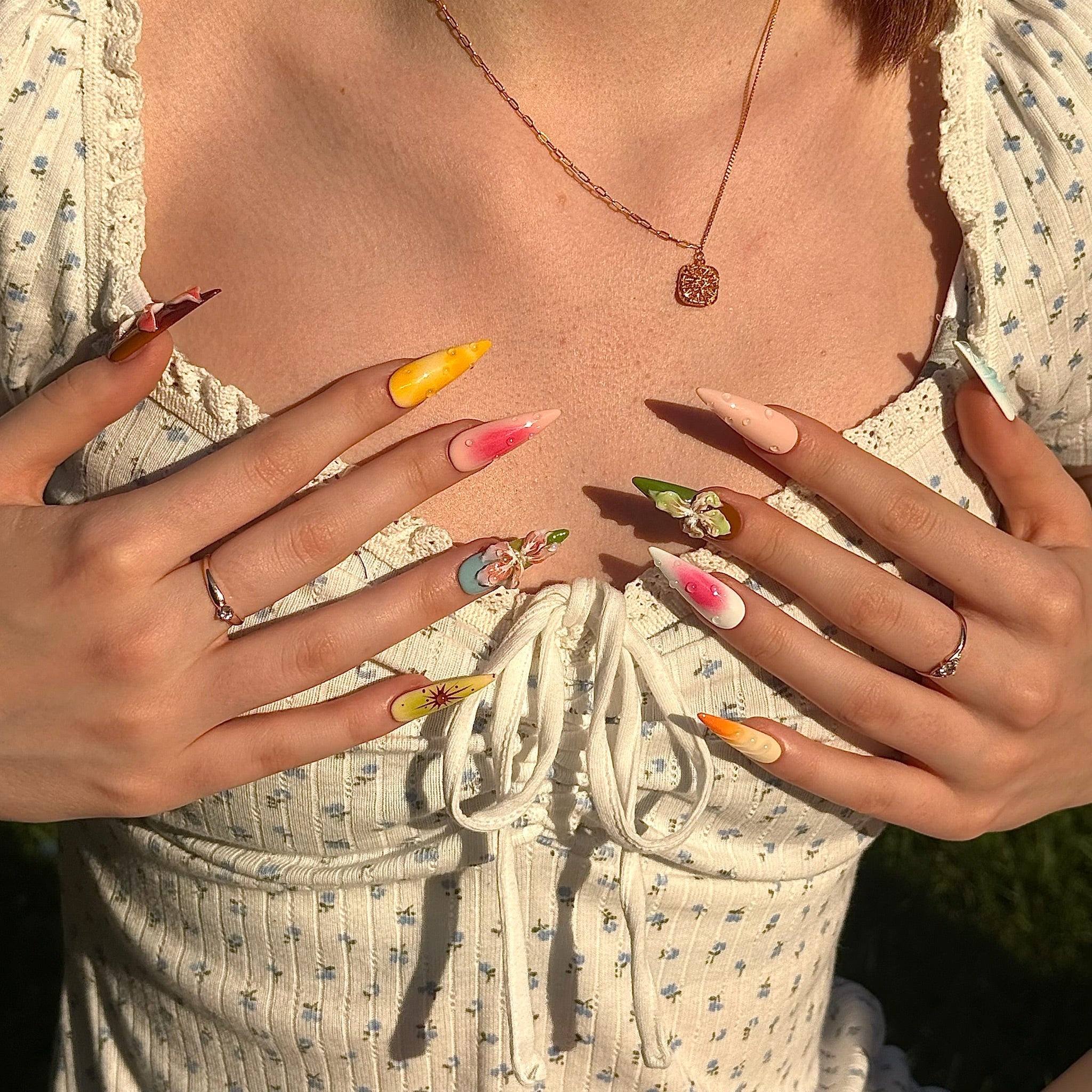 Island Petals (Long - Almond) | Press - on Nails by CLAWSIE