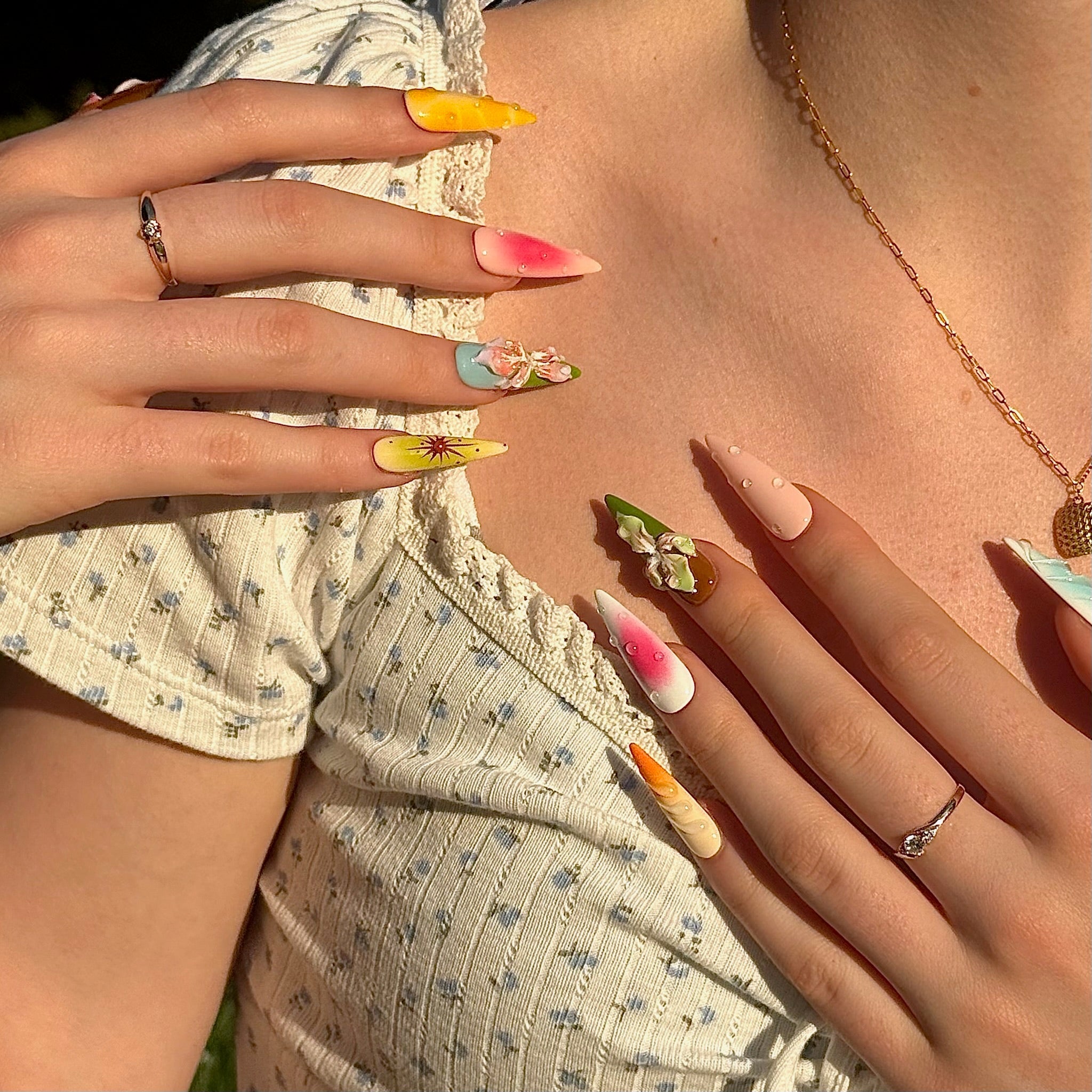 Island Petals (Long - Almond) | Press - on Nails by CLAWSIE