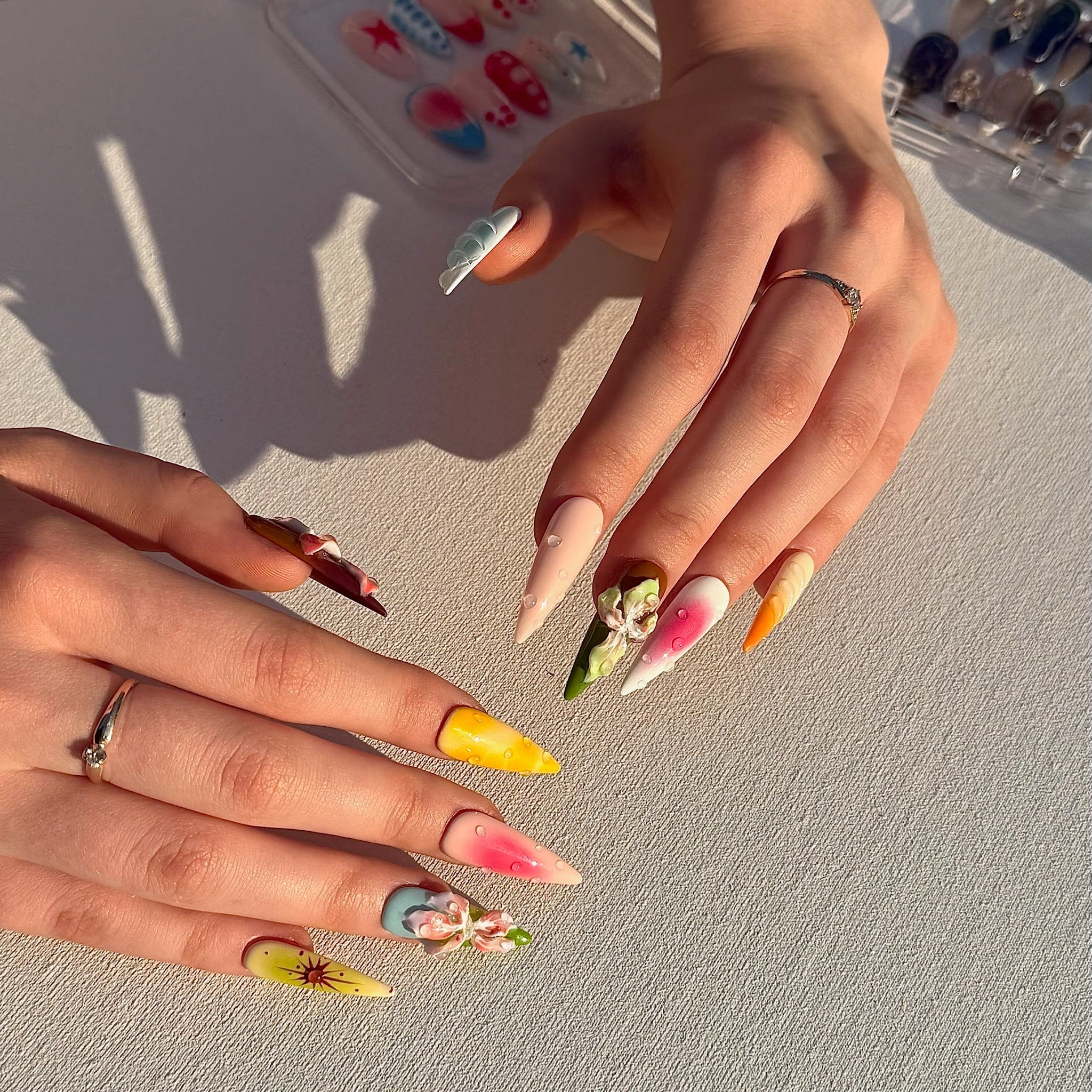 Island Petals (Long - Almond) | Press - on Nails by CLAWSIE