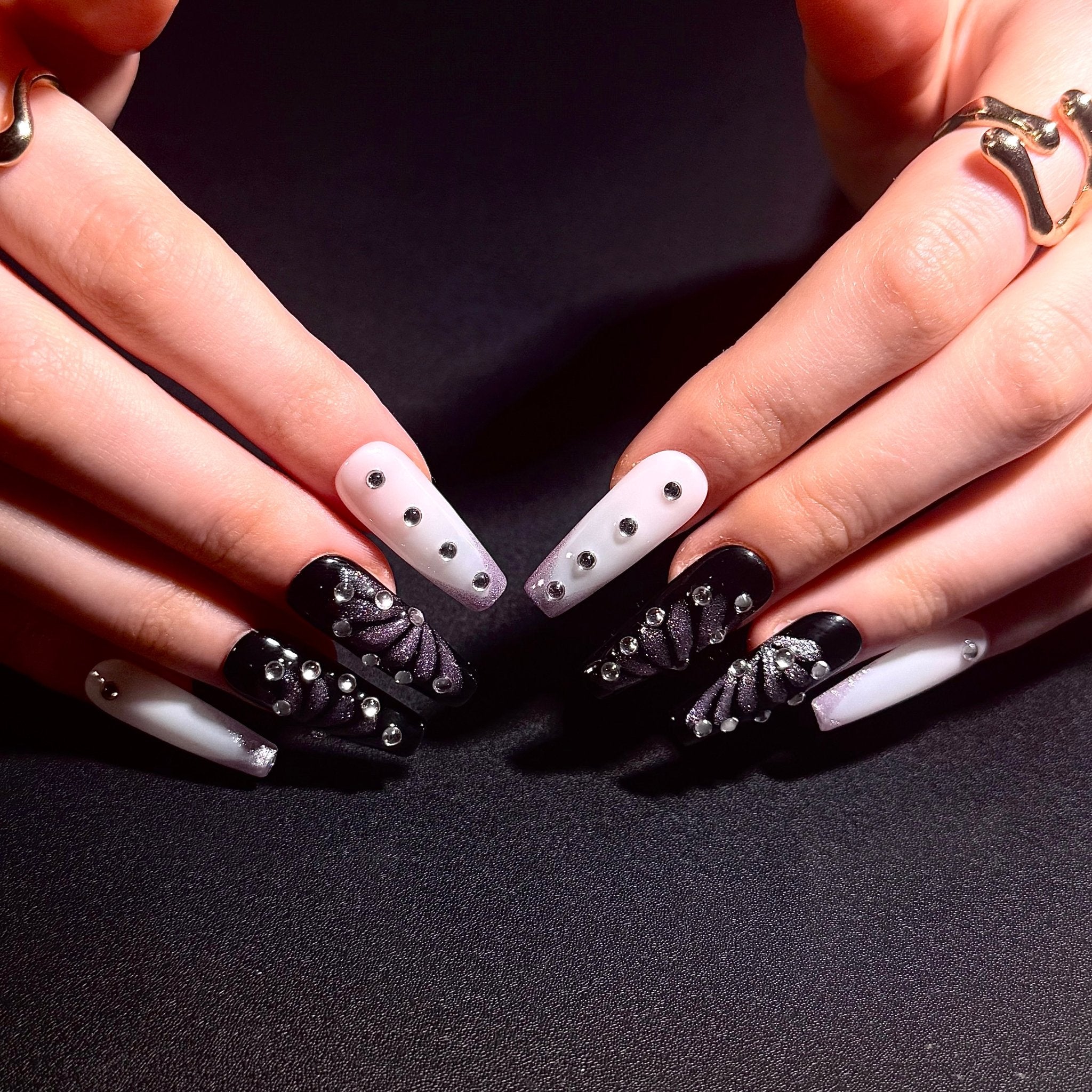 Milk White Butterfly - 077 (Coffin) | Press - on Nails by CLAWSIE