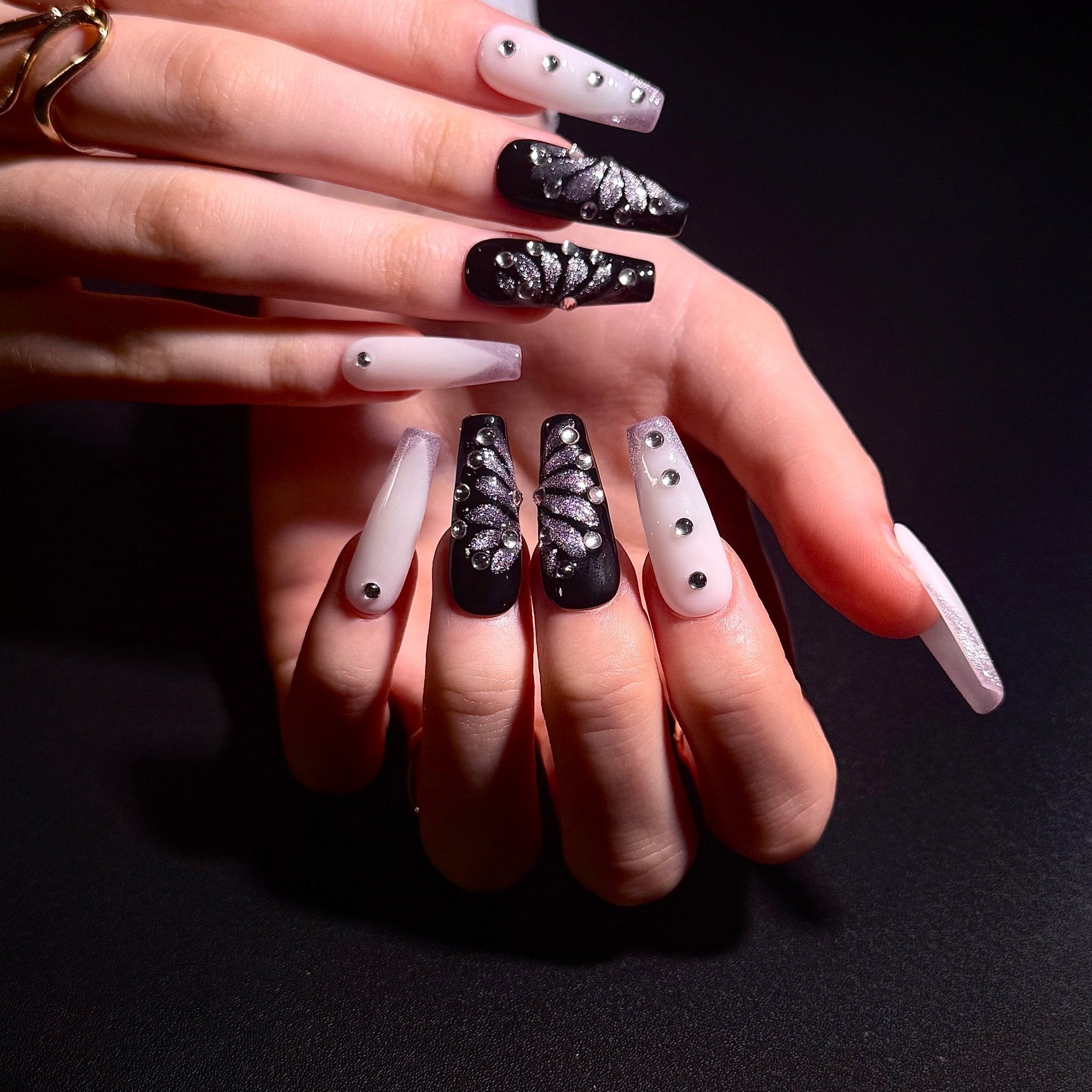 Milk White Butterfly - 077 (Coffin) | Press - on Nails by CLAWSIE