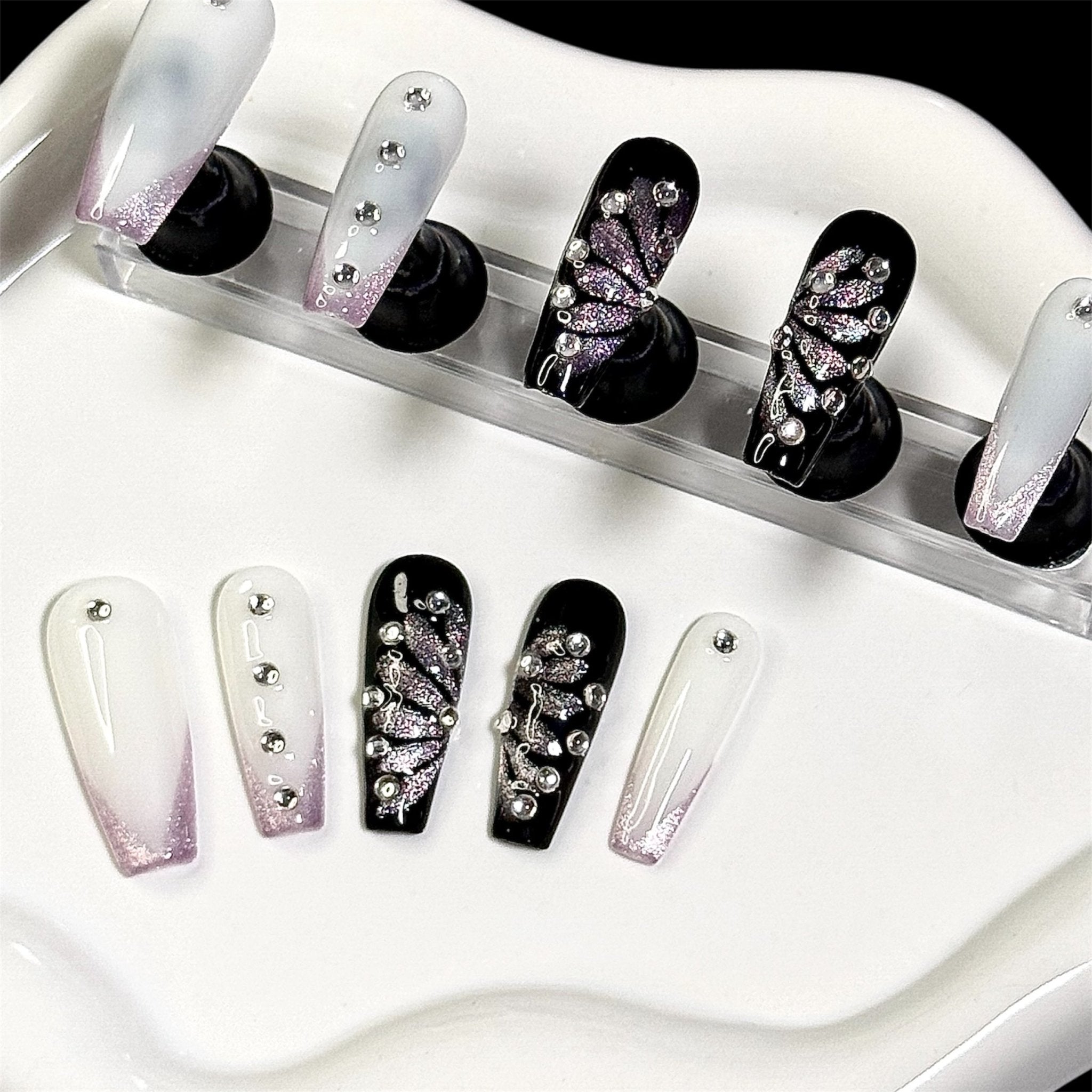 Milk White Butterfly - 077 (Coffin) | Press - on Nails by CLAWSIE