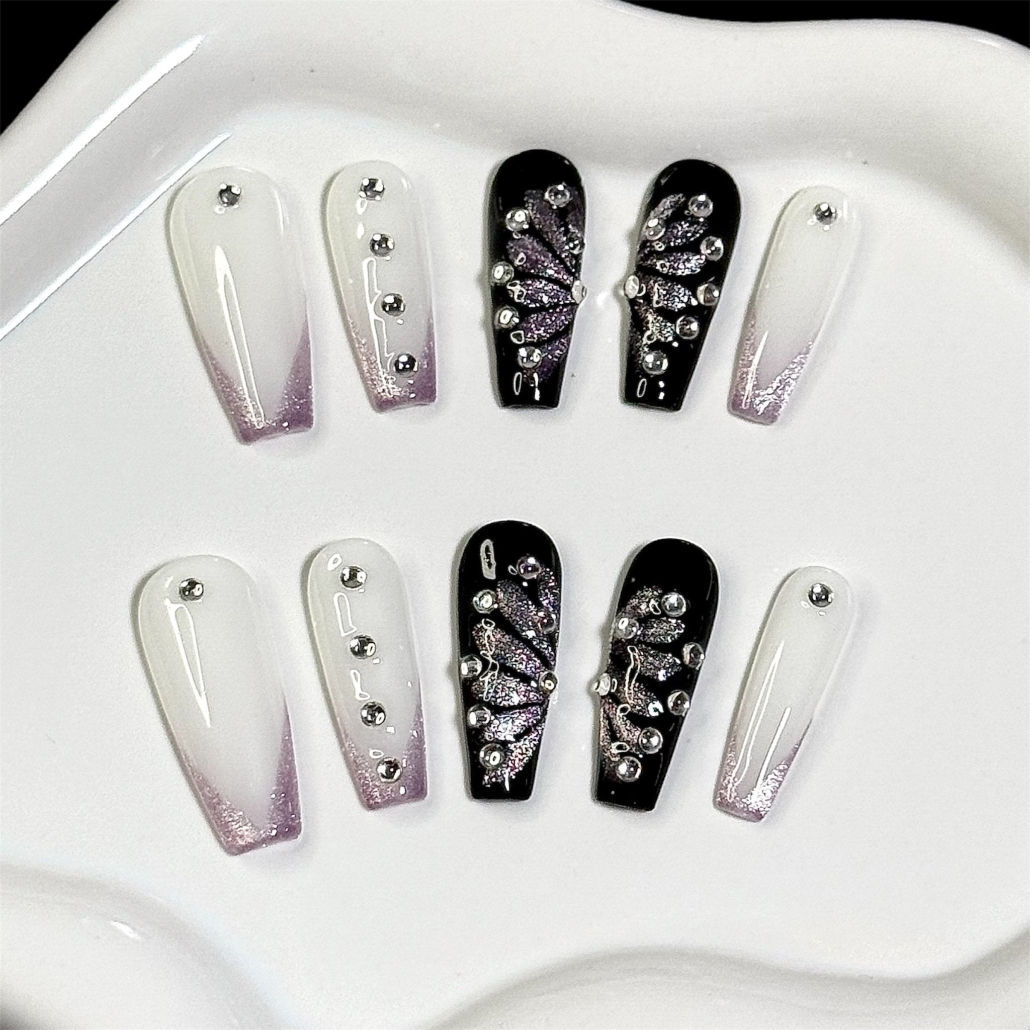 Milk White Butterfly - 077 (Coffin) | Press - on Nails by CLAWSIE