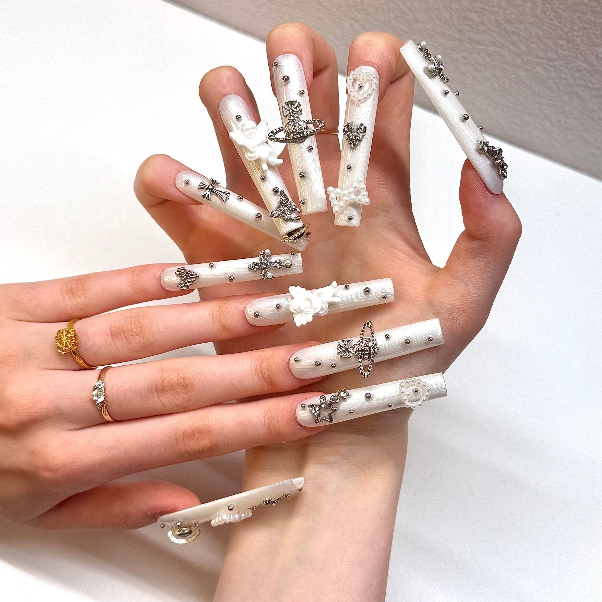 Pearl Galaxy (XL - Square) | Press - on Nails by Clawsie