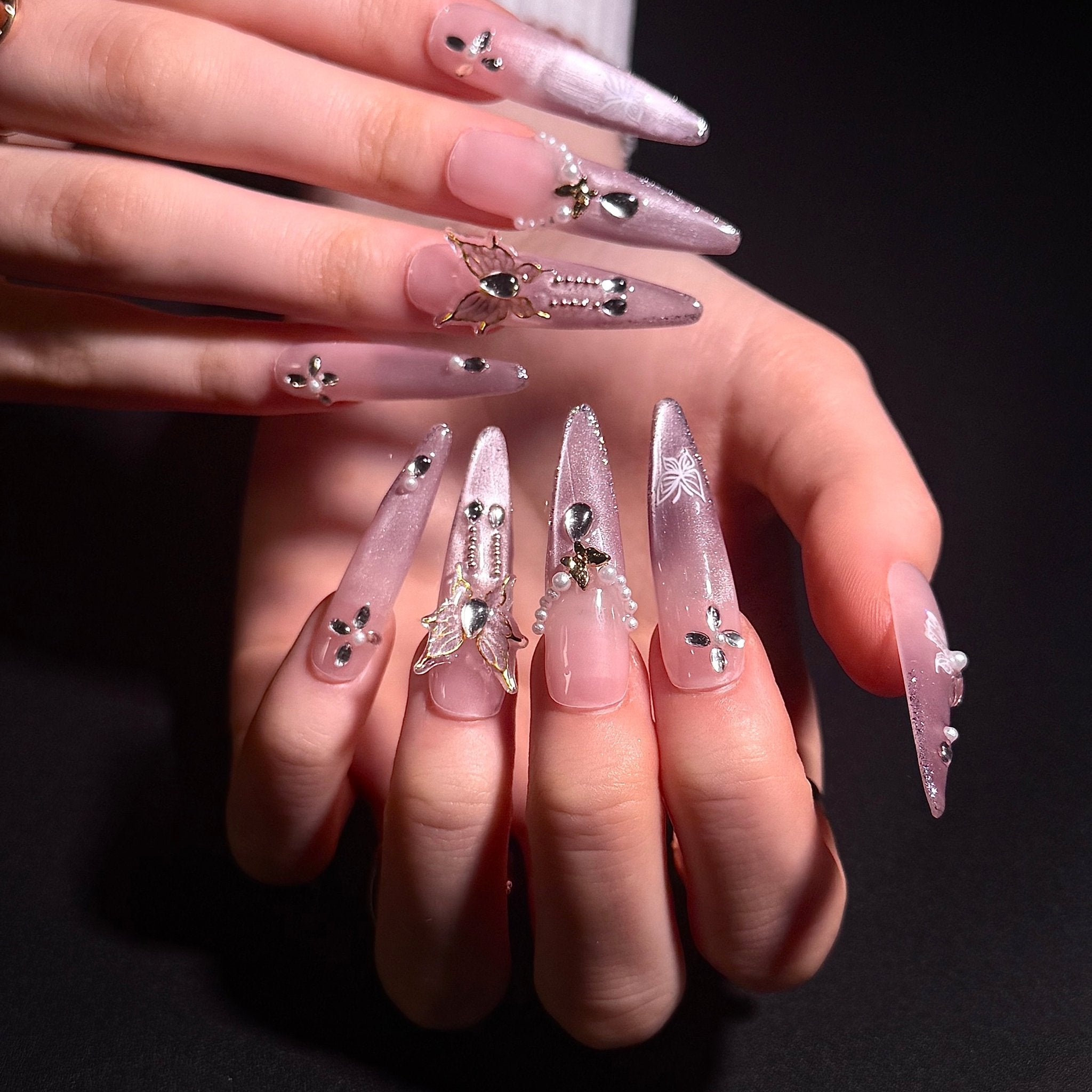 Purple Butterfly Shadow (Long - Almond) | Press - on Nails by CLAWSIE
