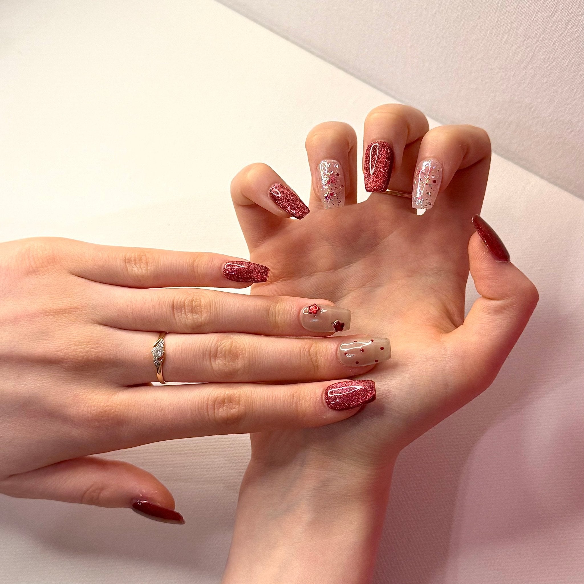 Red mold jam (Short - Square) | Press - on Nails by Clawsie