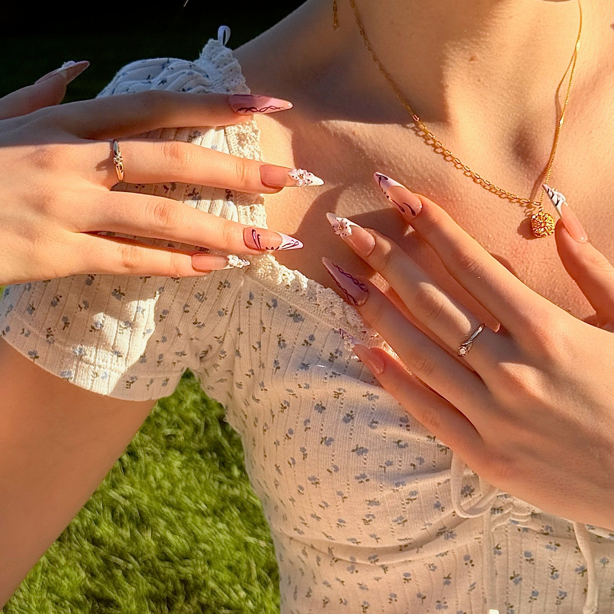 Sakura Lines (Long - Almond) | Press - on Nails by CLAWSIE