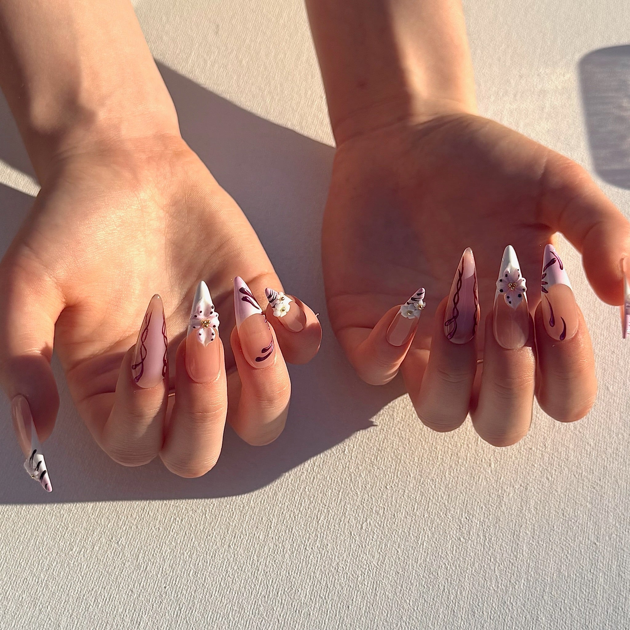Sakura Lines (Long - Almond) | Press - on Nails by CLAWSIE